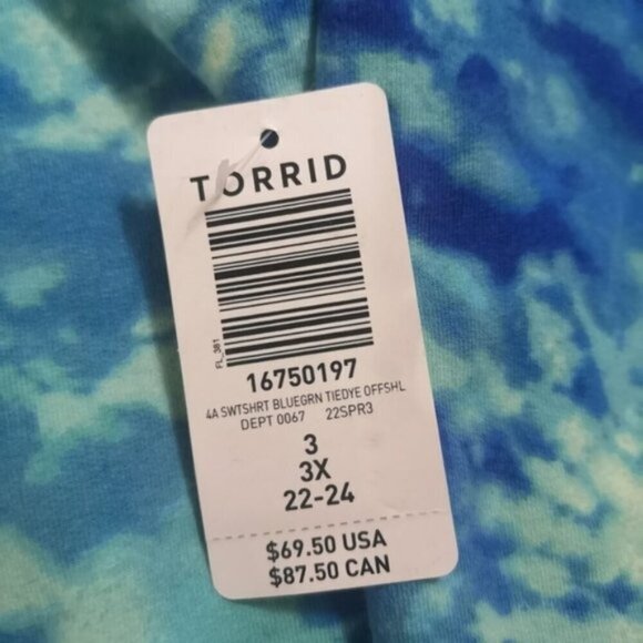 Torrid, sweatshirt off shoulder, lightweight, blue tie dye Size 3x - Picture 6 of 6
